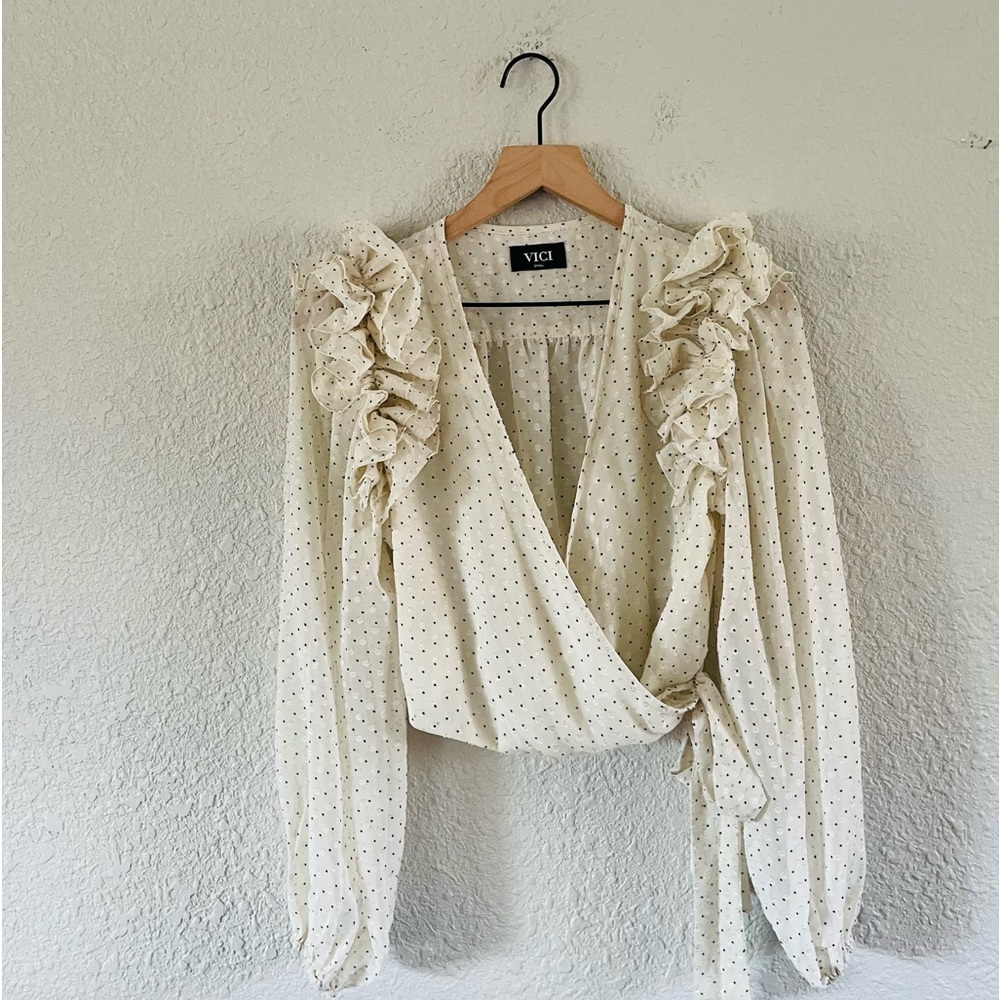 Vici Cream Polka Dot Ruffle Blouse